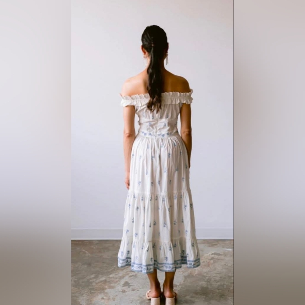 Jefferson Lane Midi Dress Ivory Blue M NWT $325 - Picture 4 of 6